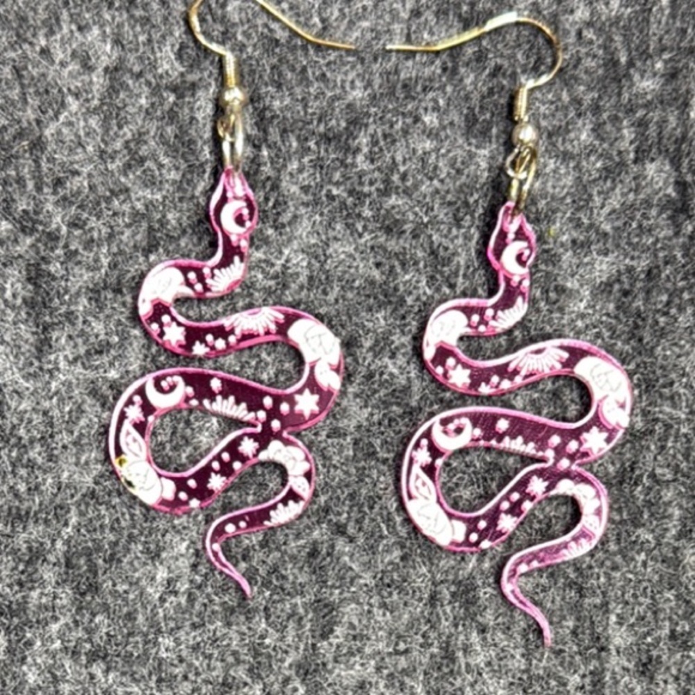 Pink Spiral Dangle Earrings with Crystals
